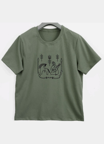 Хаки (оливковая) летняя детская футболка с этновышивкой козак мамай унисекс Ladan