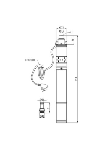 Насос глибинний шнековий 3QGD2-125-0.55 кВт Нmax 125 м Qmax 1,8 куб.м 550 Вт Pumpman (363262968)