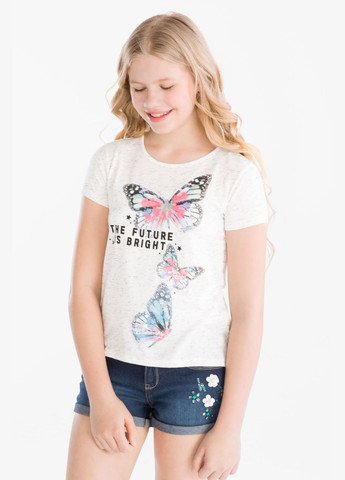 Біла літня футболка на дівчинку з метеликами 158-164 розмір 2015458 C&A