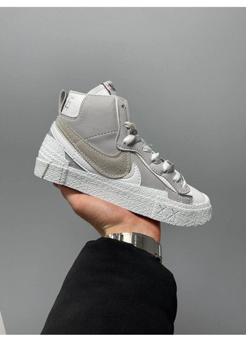 КРОССОВКИ ЖЕНСКИЕ NIKE BLAZER MID X SACAI GREY WHITE V2 НАЙК БЛЕЙЗЕР No Brand серые демисезоны (367168353)