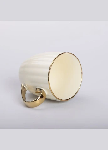 Чашка керамічна 420 мл із золотою ручкою, бежевий Ceramic (322771232)