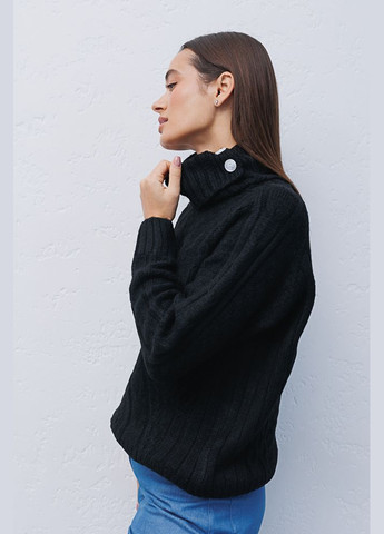 Черный женский вязаный свитер черный с воротником на пуговицах Arjen