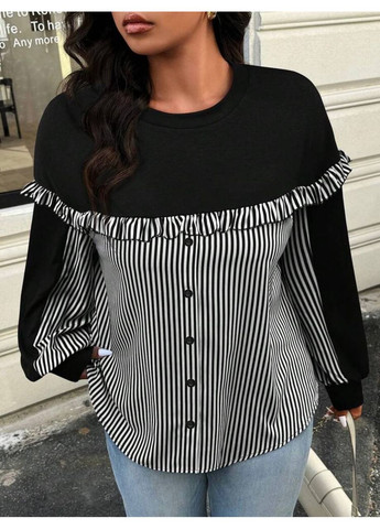 Черная повседневный рубашка в полоску DK/DL Мода без кордонів с длинным рукавом