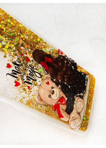 Чохол з плаваючими блискітками для Xiaomi Redmi Note 9 Pro/9 Pro Max/9S Золотий Дівчина з ведмедиком (принт 188) CASE CONTROL (360674753)