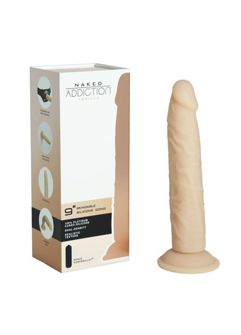 Фалоімітатор Naked 9″ Silicone Dual Density Bendable Dildo Vanilla, віброкуля в подаруно - CherryLove ADDICTION (332209911)