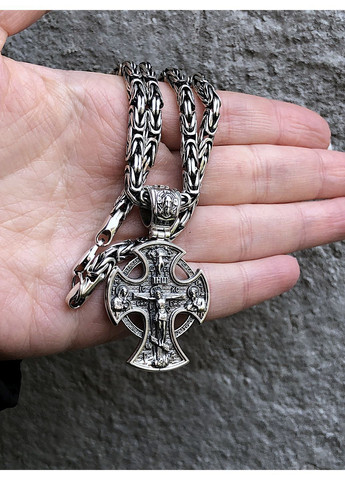 Чоловічий срібний комплект Лисячий хвіст(Візантія) 55 і чоловічий срібний хрестик з образом Георгія 19г DeLoS (370798592)