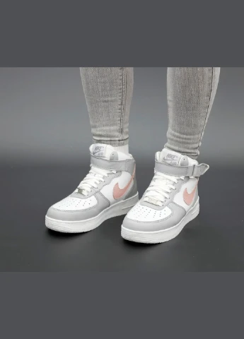 Кросівки зимові жіночі Nike Air Force 1 winter high gray white pink fur | Найк Аір Форс 1 високі сірі білі рожеві з хутром No Brand сірі зими (309006108)
