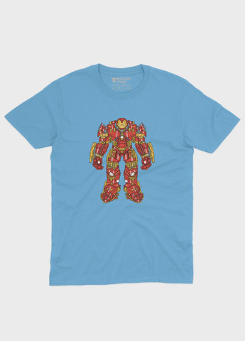 Голубая демисезонная футболка для мальчика с принтом супергероя - железный человек (ts001-1-lbl-006-016-012-b) Modno