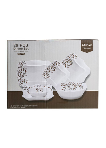 Столовий сервіз фарфорових квадратних тарілок 24 предмети білий на 6 персон для сервірування столу посуд ProDobro (364193268)