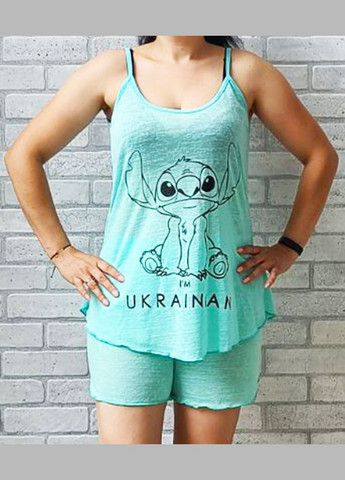 Голубая женская трикотажная пижама майка + шорты No Brand