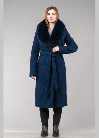 Темно-синее зимнее Женское зимнее пальто из ангоры с меховым воротником двубортное Chicly Furs