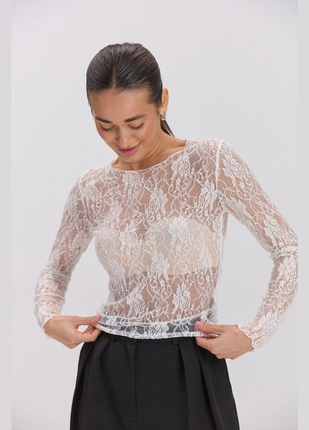 Женский гипюровый молочный лонгслив с цветочным узором MKAR22048-1 Modna KAZKA (336933693)