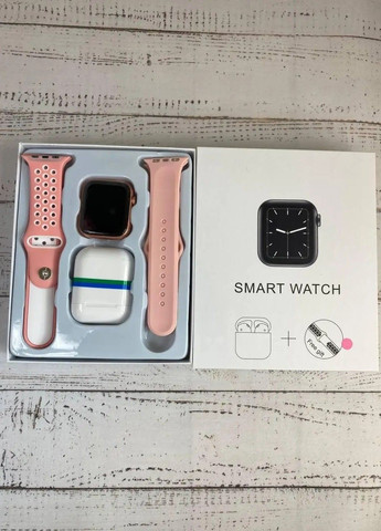Комплект T55 Pro Max Smart Watch 8 Series + додатковий ремінець + бездротові навушники i12 TWS, Pink No Brand (369963531)