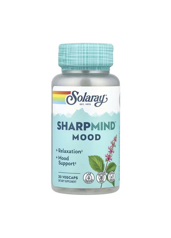 Біологічно активна добавка для підтримання настрою SharpMind Nootropics 30 капсул веганська Solaray (367956493)