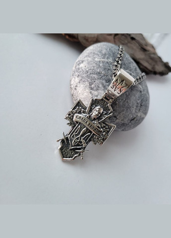 Срібний великий хрест прямий кулон Козак Характерник срібло 925 проби чорнене 3009ч 13.50г No Brand (306742975)