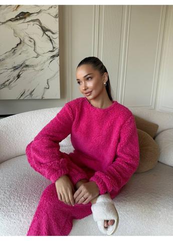 Малиновая зимняя женская пижама кофта + брюки No Brand