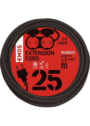 Удлинитель 2 розетки 25м 16A 3x1.5мм2 Black (P0704) Emos (323101549)