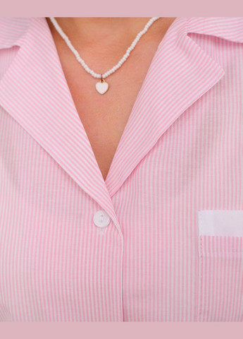 Розовая всесезон пижама женская хлопковая рубашка и шорты розовая полоска Maybel