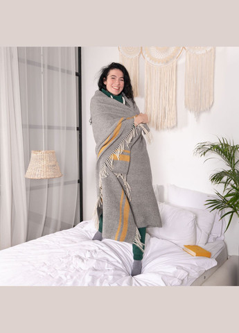 Плед 140х200 Мериносовый однотонный с полосками белый--горчица 140 x 200 см Love You 4503 (315690512)