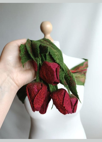 Шарф з тюльпанами, мокре валяння вовни меринос і шовку, ручна робота Hand Made (330766788)