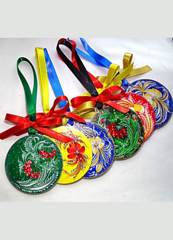 Новогодний шар ручной работы с петриковской росписью "Желтый бутон" No Brand (349843256)