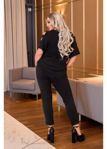 Костюм 2-ка, футболка з розрізами на рукавах, футболка з накатом, вузькі штани мод БЛК- 2218, чорний 58-60 No Brand (355469621)