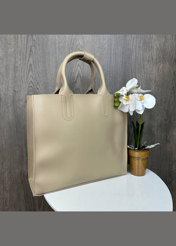 Большая женская сумка на плечо из экокожи с геометрическим узором бежевый (sku_1203Б) No Brand (330575649)