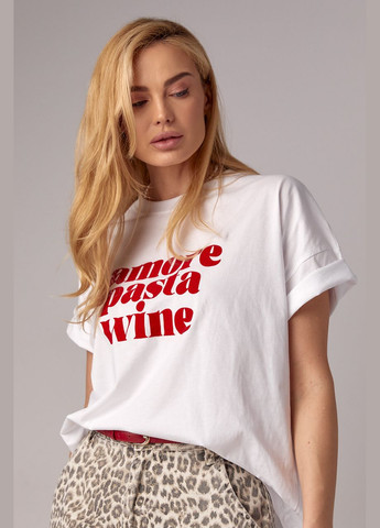 Женская футболка oversize с надписью Amore pasta wine Lurex - (294607082)