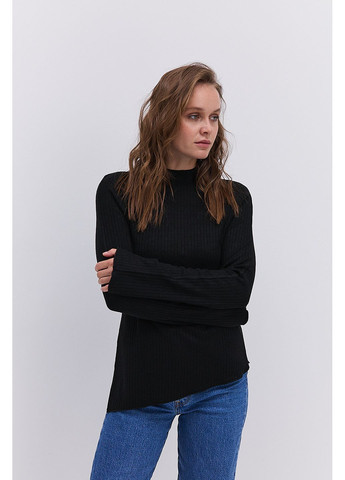 Женский трикотажный лонгслив в черный рубчик с асимметричным низом Arjen (364967537)