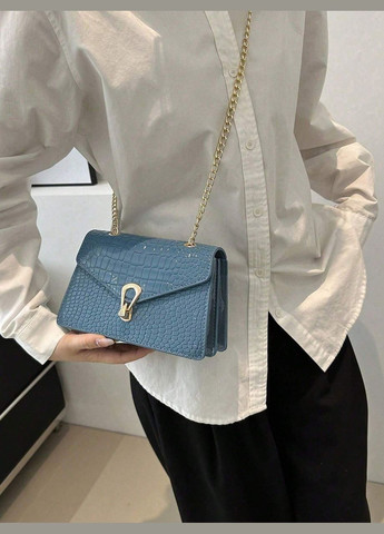 Женская классическая сумка 3120-6585 через плечо кросс-боди на цепочке рептилия голубая No Brand (296008240)