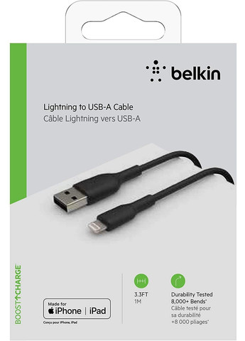 Кабель USB-A > Lightning заряджання/синхронізації 1м, 12Вт, PVC, чорний Belkin (330028481)