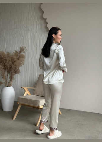 Кремова всесезон вишукана шовкова піжама сорочка + брюки No Brand