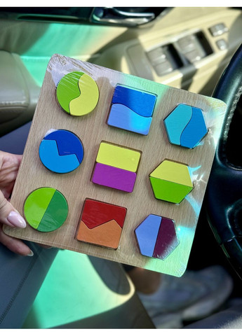 Дерев’яний сортер-пазл з геометричними фігурами, що складаються з частин No Brand (364553185)