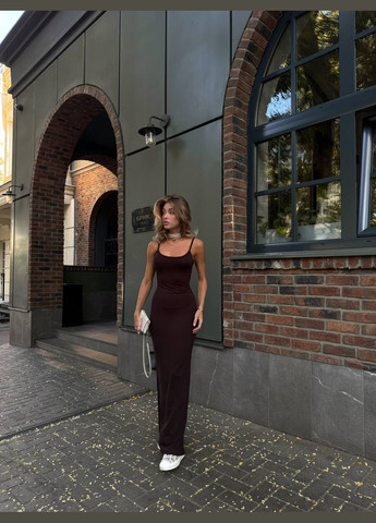 Коричнева повсякденний, вечірня жіноча довга сукня силуетна No Brand однотонна