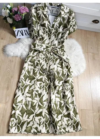 Зелена поплінова сукня міді в квіти Zara