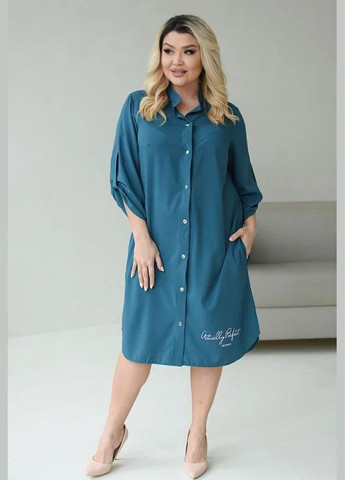 Синя жіноча сукня-сорочка колір морська хвиля р.50/52 454587 New Trend
