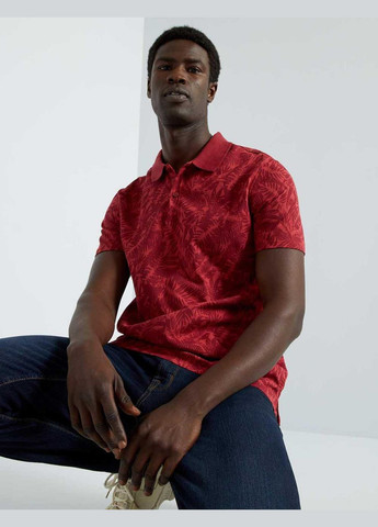 Бордовая футболка-поло лето,бордовый в узоры, для мужчин Kiabi