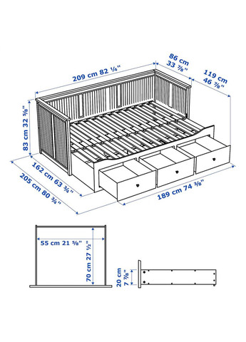 Каркас шезлонга з 3 ящиками ІКЕА HEMNES 80х200 см (90349326) IKEA (278405544)
