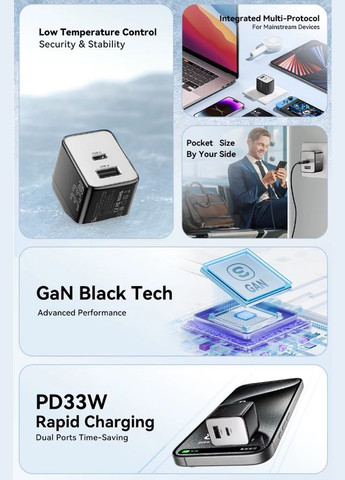 Зарядное устройство GAN ESCD39 Series Max 33W (USB-C+USB-A) White Essager (314693777)