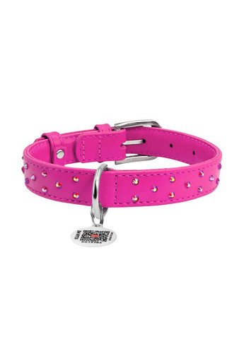 Ошейник для собак кожаный Glamour с QR паспортом, с клеевыми стразами, Ш 20 мм, Дл 30-39 см WAUDOG (334058368)