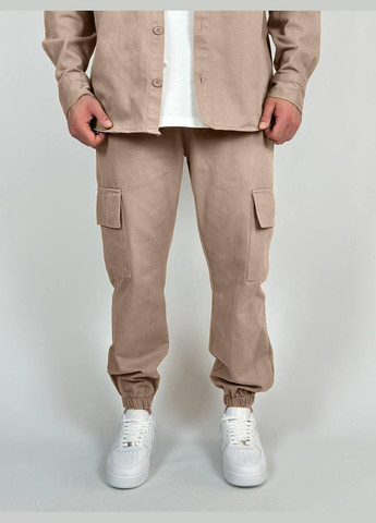 Бежевый демисезонный стильный бежевый костюм 2-ка из качественной ткани: джинс-бенгалин, трендовый костюм двойка (рубашка+штаны) No Brand 403