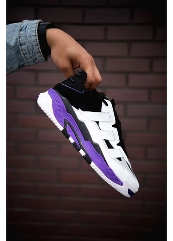 Белые летние кроссовки adidas niteball white black violet адидас найтбол No Brand