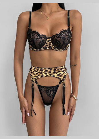 Черный кружевной комплект с леопардовым принтом Simply sexy