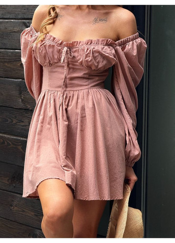 Бежева бавовняна сукня erika з імітацією корсета бежевого кольору milirud