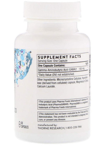 Гамма-аміномасляна кислота ГАБА Thorne Pharma GABA-100 60 кап Thorne Research (360714071)