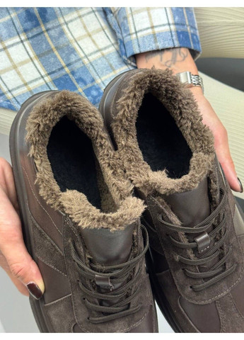 488 Кросовки Зимние Коричневые Кожа с Замшей утепленные No Brand коричневые зима (367960236)