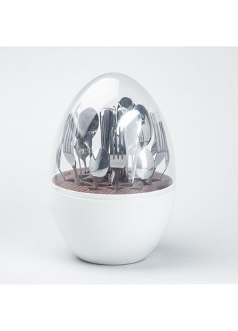 Набор столовых приборов на 6 персон из нержавеющей стали 24 штуки с подставкой "Яйцо" Хром/Белый TS Kitchen (360456859)