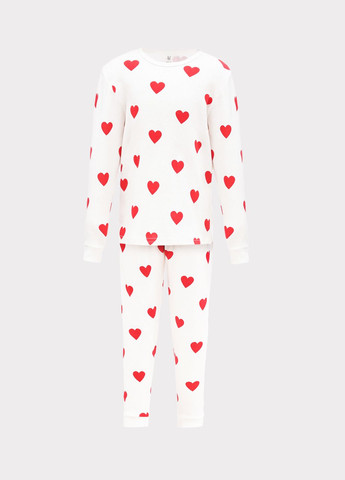 Біла всесезон дитяча піжама реглан і штани в червоні бавовна серця. кофта + брюки German Volf