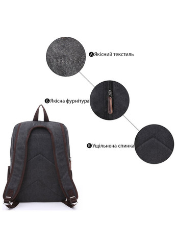 Рюкзак текстильний 20074 Чорний Vintage (328449858)