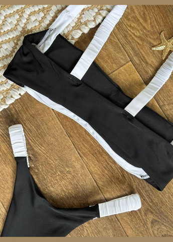 Чорно-білий літній ефектний купальник з контрастними деталями бандо, роздільний No Brand